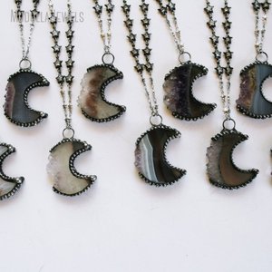 Collier en tranches d'améthyste, croissant de lune, cristal de Druzy soudé, Talisman, pierre précieuse, <span class=keywords><strong>Luna</strong></span>, sorcière lunaire, Goth, <span class=keywords><strong>bijoux</strong></span> Boho, NM44213 - Product Image 4