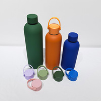Vaso de acero inoxidable de 500ml, botella de agua aislada minimalista, tapa de bambú, mango de correa, frasco de vacío de boca estrecha para senderismo