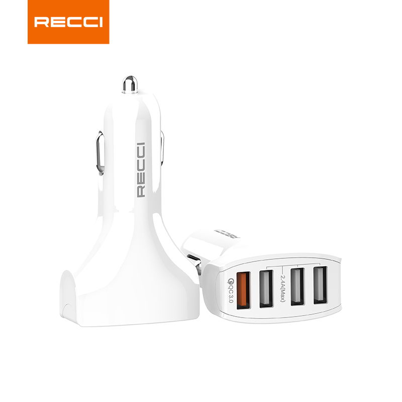 Recci new 4 ports USB car phone charger qualcomm 3.0 fast charging for mobile phone, iPhone, Samsung, Xiaomi