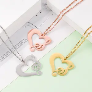 Best Selling DIY Stainless Steel Friend couple gift Necklace Hollow heart music symbol with personalized pendant necklace
