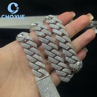 Oferta Especial: Collares de Plata 925 con Moissanita, Joyería Hip Hop Iced, Cadena Cubana de 15MM y 3 Filas, Corte Brillante para Hombre, Pasa Prueba de Diamante