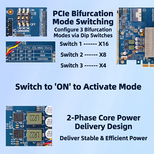 Carte d'extension PCIe 4.0 X16 10x SFF-8654 8i PLX PEX88096 avec adaptateur NVMe/U.2, ventilateur de refroidissement et prise en charge de la bifurcation, fabriquée en Chine, version privée - Product Image 2