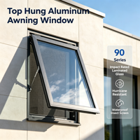 Fenêtre à auvent en aluminium à suspension supérieure Série 90 Verre feuilleté résistant aux chocs Résistant aux ouragans Étanche Moustiquaire