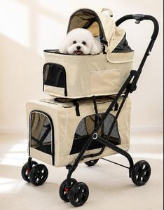 Poussette double pour animaux de compagnie, pliable, roues verrouillables, chariot de promenade idéal pour les familles multi-animaux, les promenades en plein air et les visites chez le vétérinaire - Product Image 5