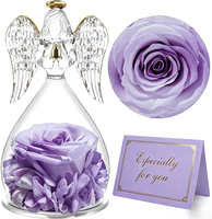 Rose éternelle préservée faite à la main, petit ange sous cloche en verre, boîte cadeau décorative, Saint-Valentin, Noël, remise de diplôme