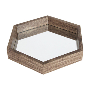 Antique Brass Decorative <strong>Wooden</strong> Hexagon <strong>Shelves</strong> with Black Glass High Quality Wall Mounted <strong>Mirror</strong> - Product Image 6