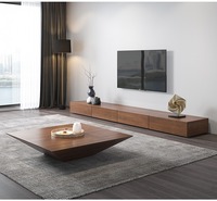 Ensemble de meubles de salon en bois de luxe, style italien moderne et minimaliste, comprenant un meuble TV carré et une table basse, pour hall d'entrée, chambre et salon, avec rangement, L013