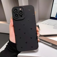 Casing HP Soft Matte Hitam Bentuk Hati untuk iPhone 14 13 11 15 Pro Max 12 Mini SR 7 Plus Se 2022 13pro-Soft Matte Soft Cover