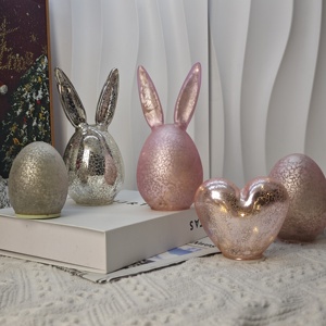 بيضة زجاجية بإضاءة LED بلون الزئبق الوردي مع مؤقت للبيع بالجملة، زينة عيد الفصح العصرية، زينة بأذني أرنب لعيد الفصح، ديكور الربيع - Product Image 3