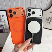 Nouvelle coque magnétique pour téléphone avec motif lettre, compatible avec iPhone 17, 16, 15 Pro Max et 13 Pro, texture cuir PU