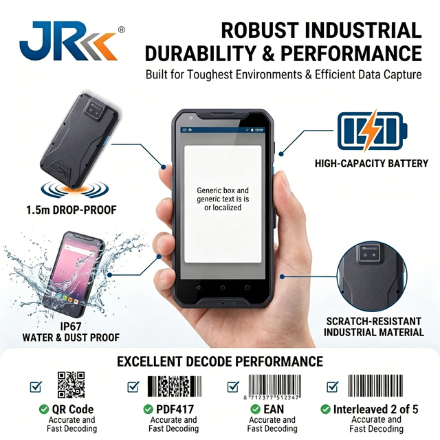 JR 927 European Version Hot Selling Android 13.0 2D QR Code Reader Handheld Barcode Scanner NFC IP67 Industrial Scanning PDAS