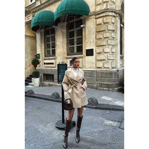 Women's <b>Vintage</b> <b>Trench</b> <b>Coat</b> Hosanna Cream Double Breasted Print Decoration Waterproof Denim Cotton for Spring Autumn/Winter - Product Image 6