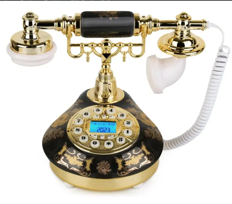 Antique Telephone with Push Button Old Fashioned Landline Phone with LCD Display Ceramic Corded Telephones for Home Office