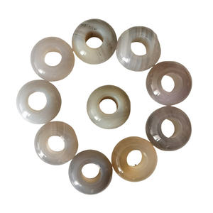 Nuove Perle di Agata Grigia Lisce Rotonde con Foro Grande 10x4mm per Creazione di Braccialetti, Pietre Preziose Sciolte - Product Image 2