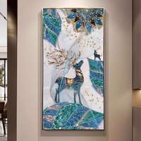 Maison de luxe Design lumière LED cerf animaux diamant cristal porcelaine tenture murale décor peinture