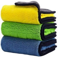 Serviette de lavage de voiture en microfibre à séchage rapide personnalisée douce double face tissée carrée en peluche multicolore pour un usage domestique