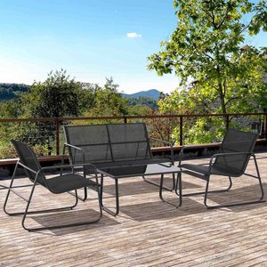 4 Pcs <strong>Outdoor</strong> Conversation Set with Durable Metal Frame Mesh Textile Includes One <strong>Love</strong> <strong>Seat</strong> Two Chairs and One Table Mail Order - Product Image 2