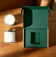 Boîte d'emballage de luxe personnalisée pour bougies, en papier rigide vert avec fenêtre, pour pot de bougie parfumée, parfum et bougie