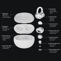 Écouteurs sans fil Bluetooth à clip d'oreille, casque TWS rechargeable avec étui de charge, IPX4, pour une écoute quotidienne