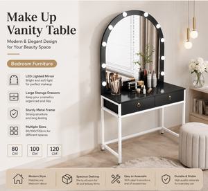 Modern <strong>Make</strong> <strong>up</strong> <strong>Vanity</strong> Table with LED Light Arch Mirror Storage Drawers Dressing Desk Bedroom Furniture - Product Image 6