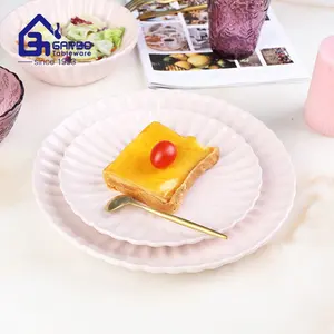 Customized color factory price 8" ceramic side dish plates under pink color glazed dinner plate
