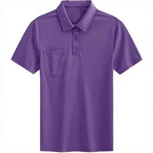 Polo à manches courtes pour homme, couleur unie, violet, avec poche poitrine, tissu tissé décontracté, coupe classique - Product Image 1
