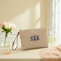 Pochette de voyage portable en toile de jute avec fermeture éclair pour cosmétiques, trousse de toilette, sac de rangement pour maquillage tendance pour femmes