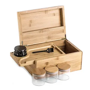 Stash Box Combo Kit Advanced Bamboo Storage Box Set/with Herbal Grinder Stash Jar Rolling Tray And Pocking Tools Stick