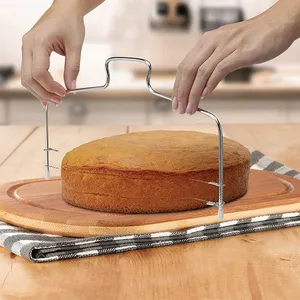 Großhandel 1 kuchen schicht leveler-Einstellbar Edelstahl Kuchen Leveler 2-Draht 1-Draht Schicht Kuchen Cutter und Leveler Kuchen Slicer