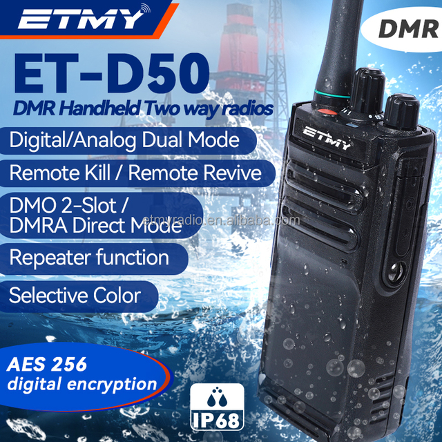 ETMY ET-D50 Digital Trunking Earhook Walkie Talkie DMR IP67/IPX7 0-10KM Range 5W 2500-3000mAh Battery VHF/UHF AES256 Security