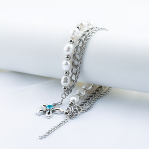 แฟชั่นสร้อยคอจี้มุกเทียมดีไซน์ดอกไม้โซ่เงินเครื่องประดับปาร์ตี้ - Product Image 3