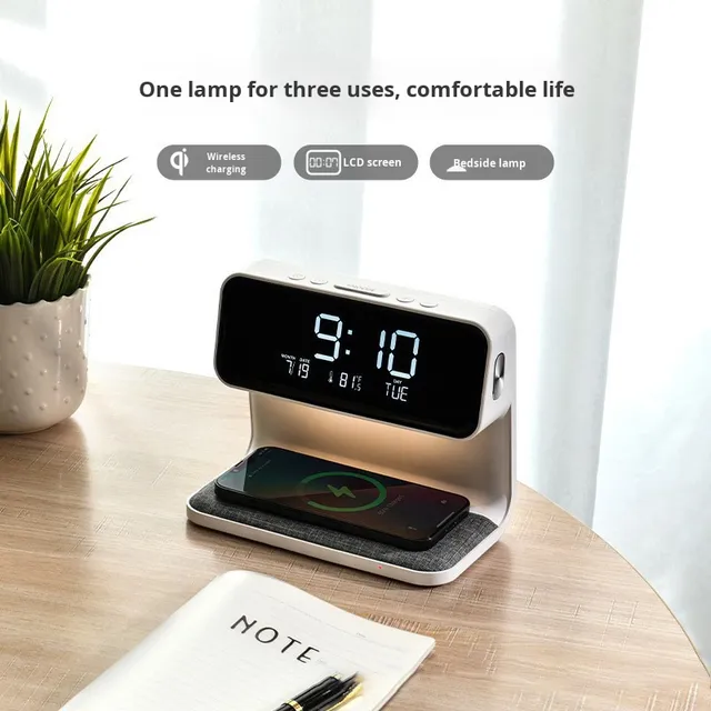 15W Magnetic Wireless Fast Charging Multifunctional Night Light Alarm Clock Bedside Table Lamp Tap Light Phone Charger