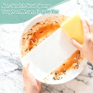 Éponge de cuisine en nylon antibactérien compressé, robuste, double éponge à récurer pour la vaisselle, éponge à récurer verte et jaune - Product Image 3