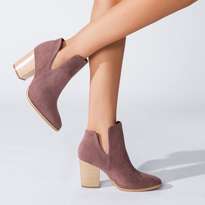 Botines de Mujer con Punta Redonda, Tacón Grueso Alto, de Ante, Sin Cordones, para Otoño, Tendencia de Moda, 5CM-8CM - Product Image 2