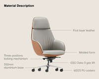 Vente en gros de chaise de bureau confortable en cuir véritable chaise tournante de patron de luxe robuste