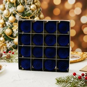 Ensemble de 16 décorations de Noël circulaires en velours de luxe, incassables, haute qualité, 3 couleurs (rouge, bleu), floquées, à suspendre, pour fêtes de fin d'année - Product Image 1
