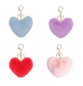 Wholesale Rainbow love heart hairball keychain heart plush Car Pendant Gift leopard heart-shaped Key Chain