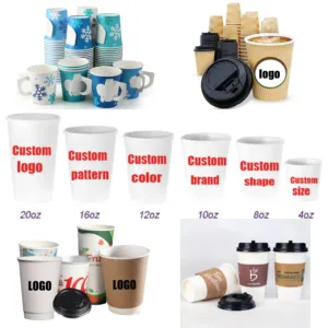 Fabricant de tasses à café compostables à emporter en papier jetables biodégradables et chaudes Grand gobelet en papier avec logo personnalisé