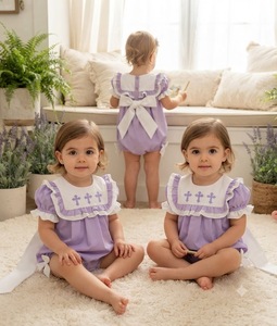 Romper bordado a mano con nudos morados para bebé niña, estilo vintage, para bautizo, con diseño de burbujas - Product Image 4
