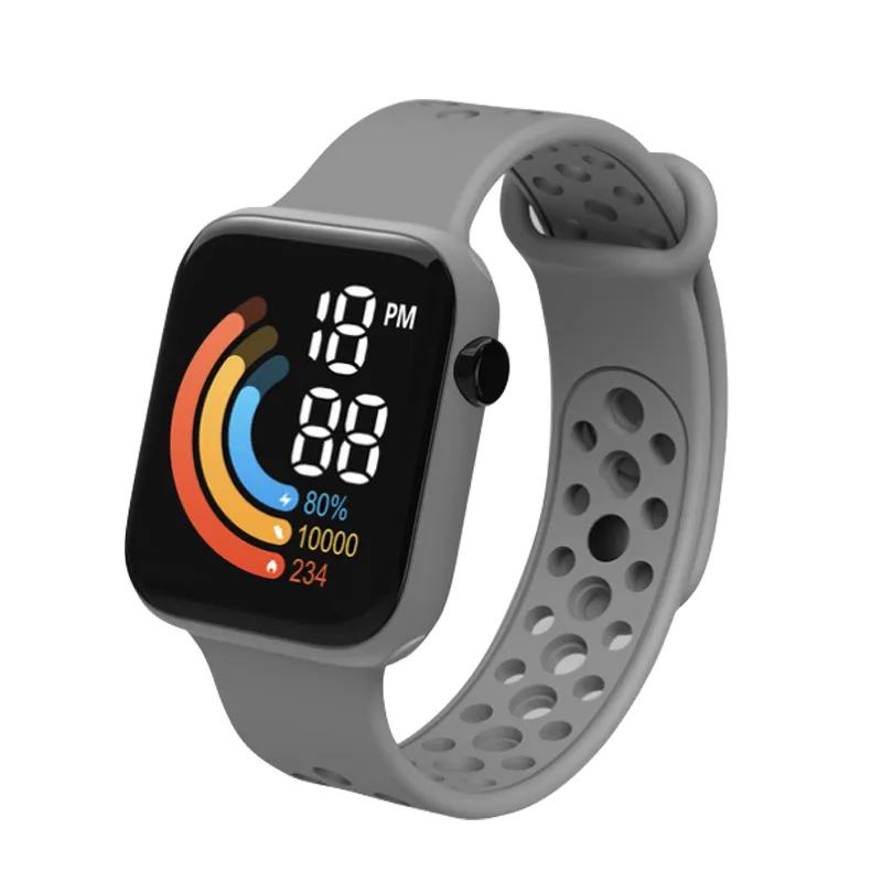 OEM ODM jam tangan pria hitam LED tampilan ganda tahan air olahraga kalender harga murah layar LED jam tangan digital