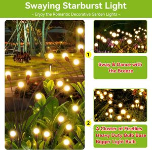 Outdoor Garden IP65 Waterproof Solar Pathway <b>Light</b> 6/8/10 Heads <b>LED</b> Firework Starburst Design <b>Light</b> <b>Sensor</b> 360 Beam Angle - Product Image 2
