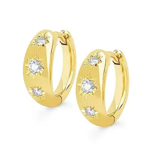S925 anting-anting wanita, perhiasan populer S925 Perak mikro berlian delapan-sudut bintang anting-anting Hoop untuk wanita