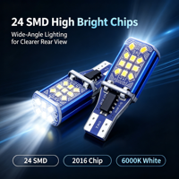 Mini ampoule LED T15-2016-24SMD pour feux de recul, carte PCB bleue, Canbus sans erreur, blanc 6000K, 921 W16W, éclairage de recul pour voiture