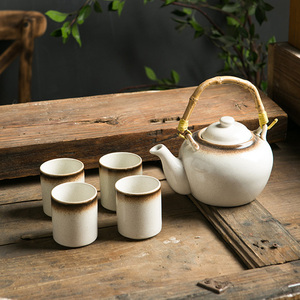 Japanese Retro Vintage Ceramic Porcelain Tea Pot <strong>Kettle</strong> with Rattan Handle High Quality Set for Coffee <strong>Matcha</strong> Bowls Stocked - Product Image 3