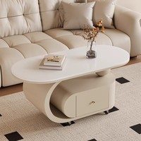 Table basse mobile haut de gamme de style moderne crème, petite table de chevet de luxe, table d'appoint de canapé pour salon avec plateau en pierre rehaussant le bois