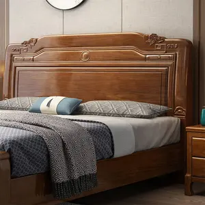 Vente en gros de lits en bois Lit double simple mobilier de chambre à coucher Lit chinois en bois de luxe léger