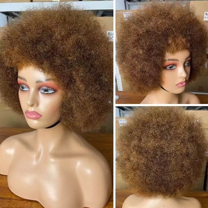 Perruque courte afro bouclée frisée avec <span class=keywords><strong>frange</strong></span>, vente en gros, entièrement fabriquée à la machine, sans dentelle, en <span class=keywords><strong>cheveux</strong></span> humains vierges brésiliens pour femmes noires - Product Image 4
