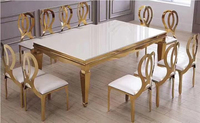 Juego de Mesa de Comedor Rectangular Dorado de Acero Inoxidable de 6 pies para 10 Personas, Moderno, para Bodas al Aire Libre, Hoteles, Restaurantes y Eventos, Venta al Por Mayor