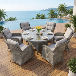 Juego de Comedor de Lujo Moderno con Estructura de Aluminio y Ratán, 7 Piezas, Resistente a la Intemperie, Mimbre PE, <span class=keywords><strong>Muebles</strong></span> de Jardín, Mesa, Villa, Patio, Piscina, Parque - Product Image 4