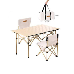 ชุดเก้าอี้โต๊ะปิกนิกพับได้แบบพกพาเฟอร์นิเจอร์กลางแจ้งทันสมัยเหล็กม้วนไข่ทำจากไม้สำหรับการเดินทางตั้งแคมป์การผจญภัยกลางแจ้ง - Product Image 3